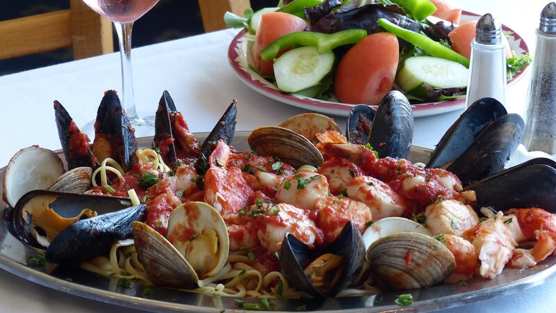 Mussels, clams & shrimp over angel hair pasta